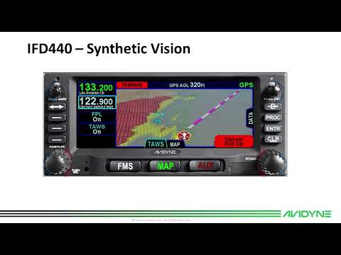 Avidyne IFD440 3D synthetic vision, short clip from Avidyne